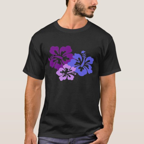 Topical Hibiscus Flower in Blue Purple and Lilac T_Shirt