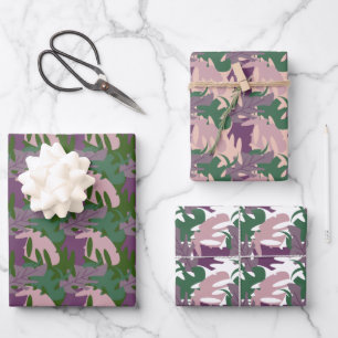 Topical Leaf Monstera Purple Green Jungle Wrapping Paper Sheets