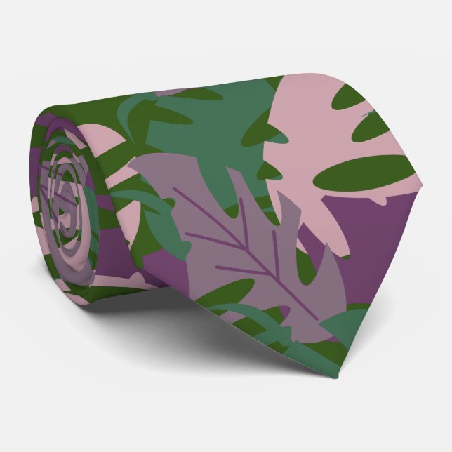 Topical Leaf Monstera Purple Green Neck Tie (Rolled)
