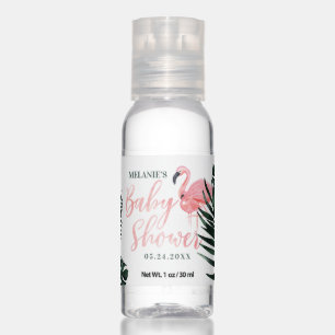 Topical Pink Flamingo Palm Leaf & Rose Baby Shower Hand Sanitizer