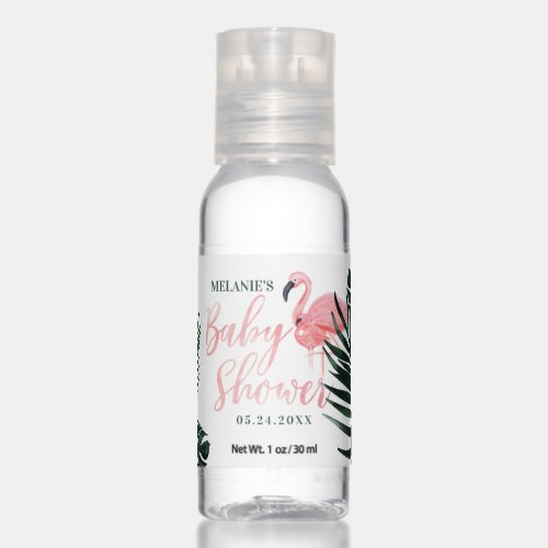 Topical Pink Flamingo Palm Leaf  Rose Baby Shower Hand Sanitizer