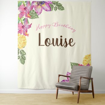 Topical Style Floral  Birthday  Booth Banner Tapestry by TheArtyApples at Zazzle