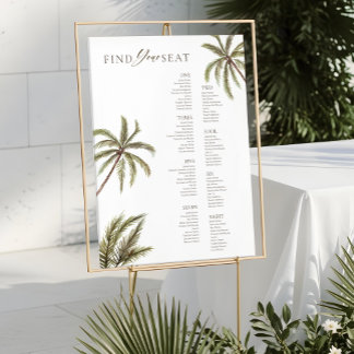 Topical Watercolor Palm Tree Wedding Seating Chart Foam Board