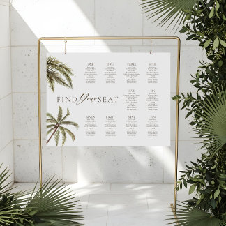 Topical Watercolor Palm Tree Wedding Seating Chart Foam Board