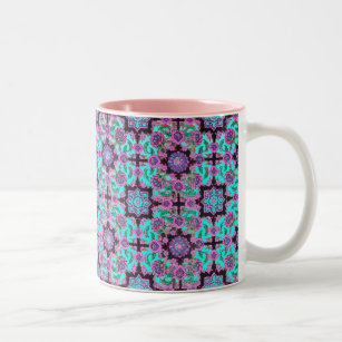 TOPKAPI, black and blue,purple ,green, pink Two-Tone Coffee Mug