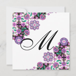 TOPKAPI BLACK WHITE DAMASK MONOGRAM pink silver Invitation