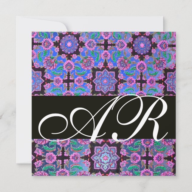 TOPKAPI BLUE BLACK PINK  DAMASK MONOGRAM green Invitation (Front)