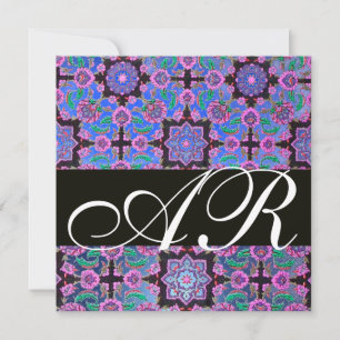 TOPKAPI BLUE BLACK PINK  DAMASK MONOGRAM green Invitation