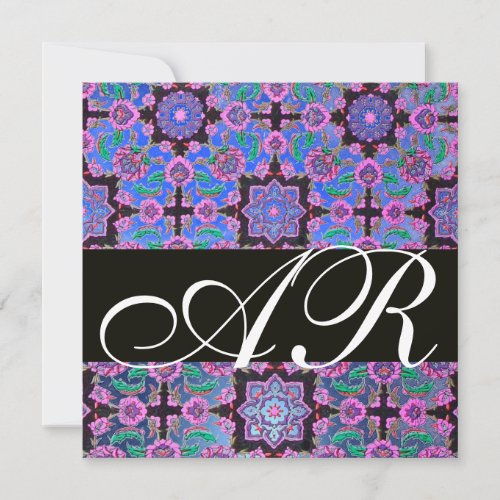 TOPKAPI BLUE BLACK PINK  DAMASK MONOGRAM green Invitation