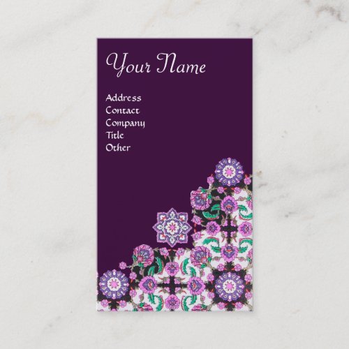 TOPKAPIDAMASK FLORAL PINK PURPLE BLACK FLOWERS BUSINESS CARD