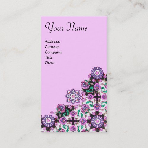 TOPKAPIDAMASK FLORAL PINK PURPLE BLACK FLOWERS BUSINESS CARD