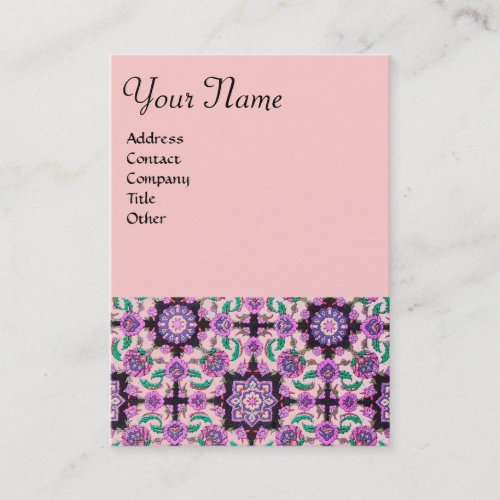 TOPKAPIDAMASK FLORAL PINK PURPLE BLACK FLOWERS BUSINESS CARD