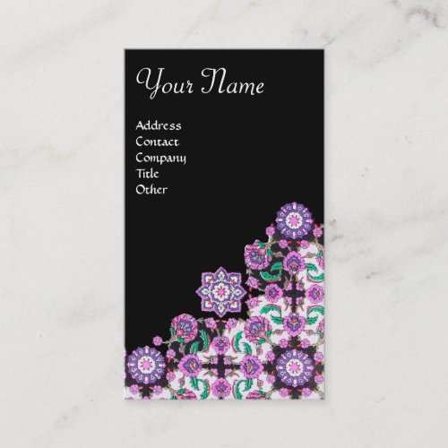 TOPKAPIFLORAL DAMASK PINK BLACK DAMASK FLOWERS BUSINESS CARD