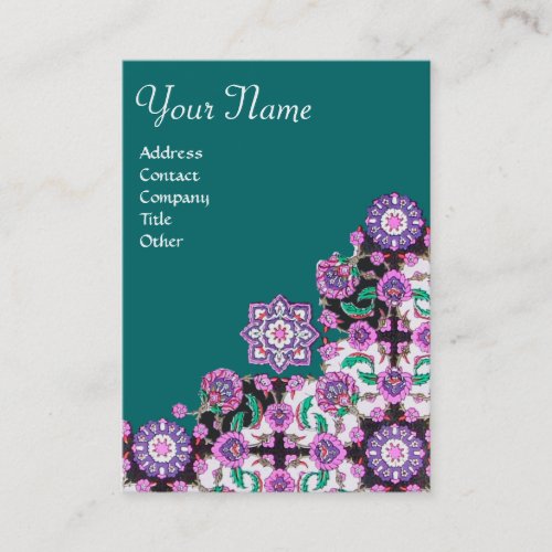 TOPKAPIFLORAL PINK GREEN  ORIENTAL DAMASK FLOWERS BUSINESS CARD