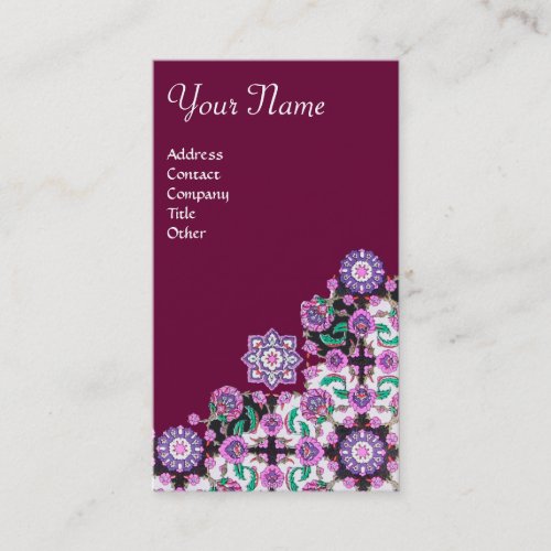 TOPKAPIFLORAL PINK GREEN ORIENTAL FLOWERS Purple Business Card