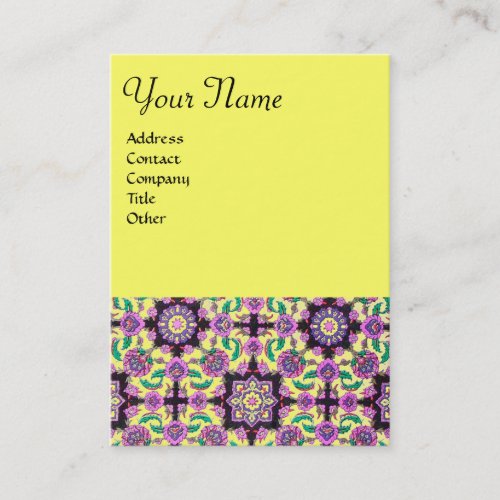 TOPKAPIFLORAL PINK GREEN YELLOW ORIENTAL DAMASK BUSINESS CARD