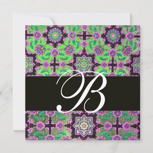 TOPKAPI GREEN BLACK  DAMASK MONOGRAM pink blue Invitation