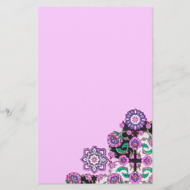 TOPKAPI / Pink Purple Green Floral Damask Stationery (Front)