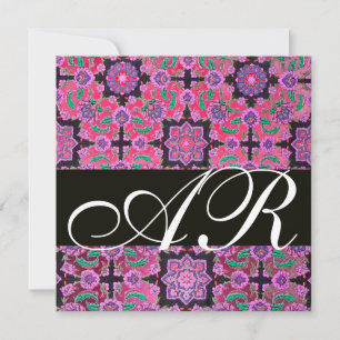 TOPKAPI RED BLACK PINK DAMASK MONOGRAM green Invitation