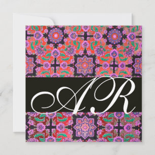 TOPKAPI RED BLACK PINK  DAMASK MONOGRAM yellow Invitation