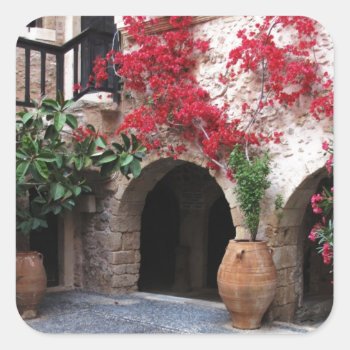 Toplou Monastery Church Courtyard Crete Greece Square Sticker by historyluver at Zazzle