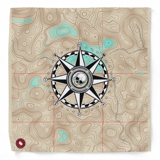 Topo Map with a Compass Rose Bandana (Front)