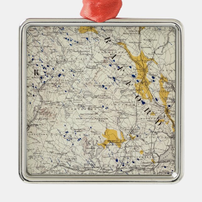 Topographic and Glacial Map of New Hampshire Metal Ornament (Front)