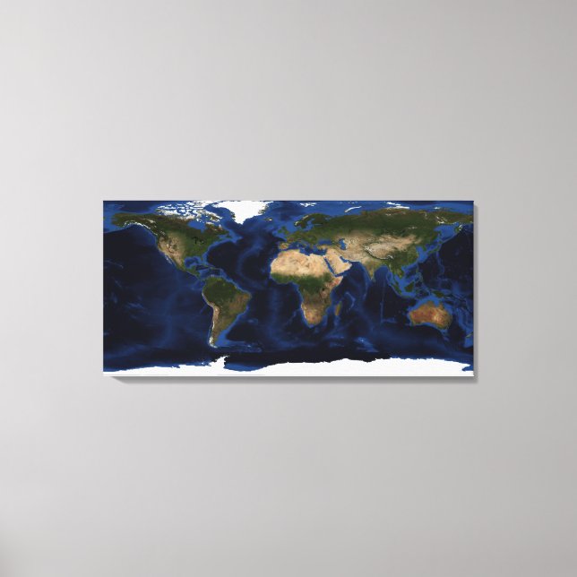 Topographic & bathymetric shading of full earth canvas print (Front)