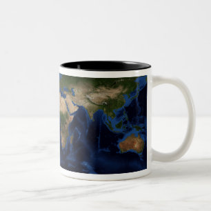 Topographic & bathymetric shading of full earth Two-Tone coffee mug