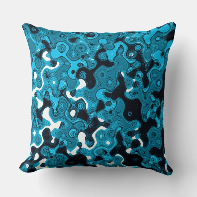 Topographic Blues Throw Pillow (Front)