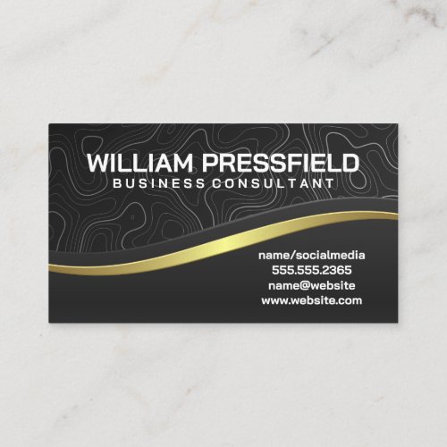 Topographic Lines  Gold Black Sleek Business Card