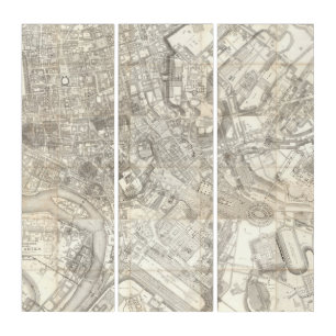 Topographic Map of Ancient Rome, Italy Triptych
