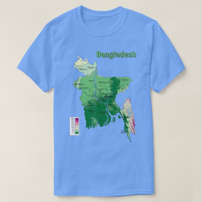 Topographic Map of Bangladesh, relief map, major c T-Shirt (Design Front)