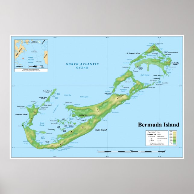 Topographic Map of Bermuda Islands Great Britain Poster (Front)