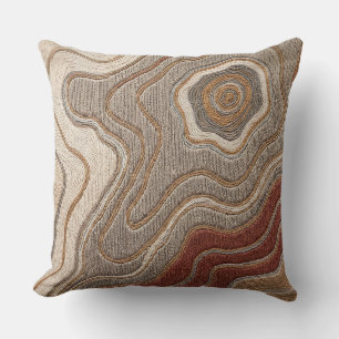 Topographic Map Throw Pillow – Taupe Camel Cream