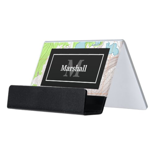 Topographic Map with Your Name and Monogram Desk Business Card Holder
