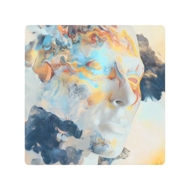 Topographic Mind Flow Colorful Profile Metal Print (Front)