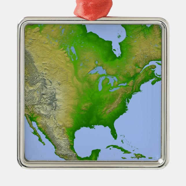Topographic view of North America Metal Ornament (Front)