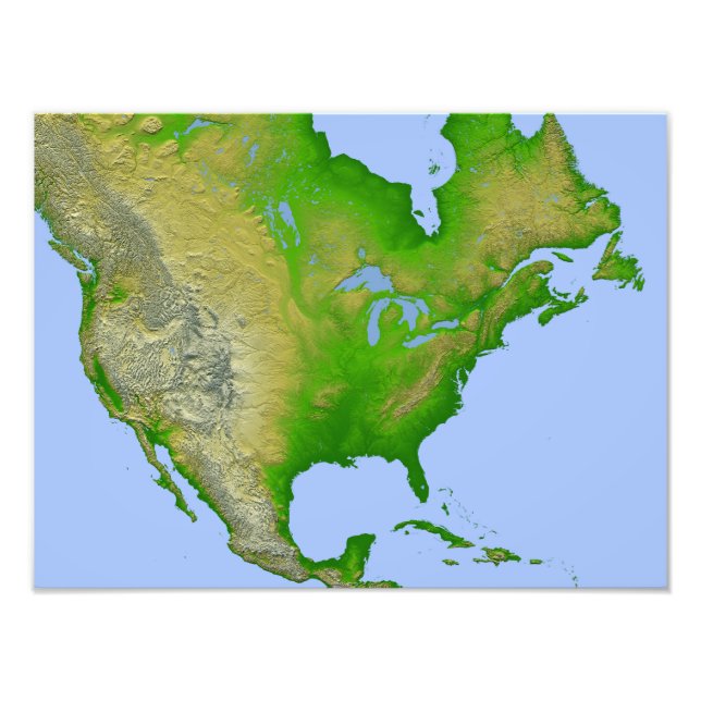 Topographic view of North America Photo Print (Front)