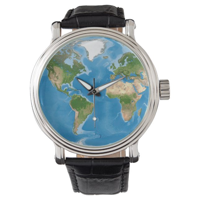Topographic World Map Earth Illustration Watch (Front)