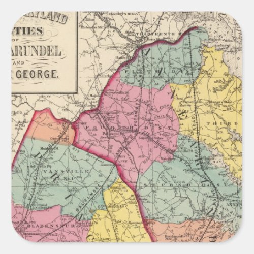Topographical atlas of Maryland counties 4 Square Sticker