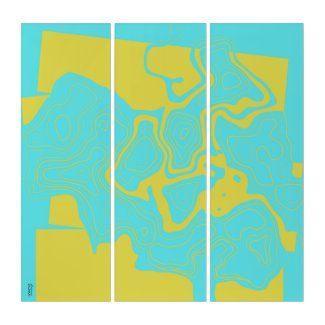 Topographical Blue Yellow Abstractly Triptych