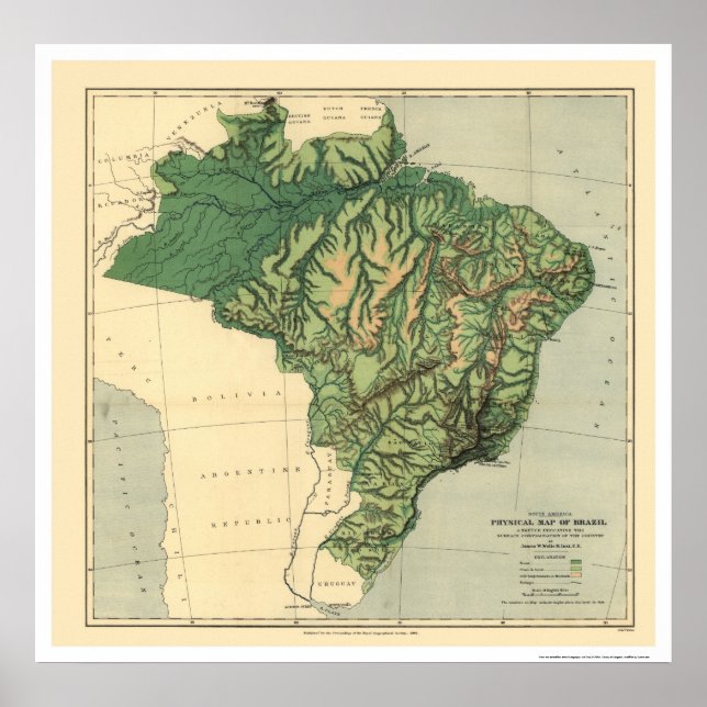 Topographical Map of Brazil by Wells 1886 Poster (Front)