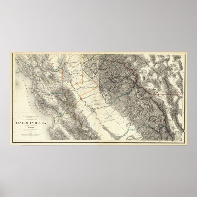 Topographical Map of Central California Poster (Front)