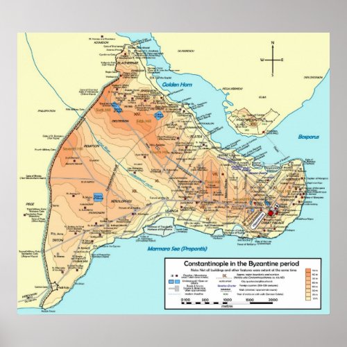 Topographical Map of Constantinople Byzantine Poster