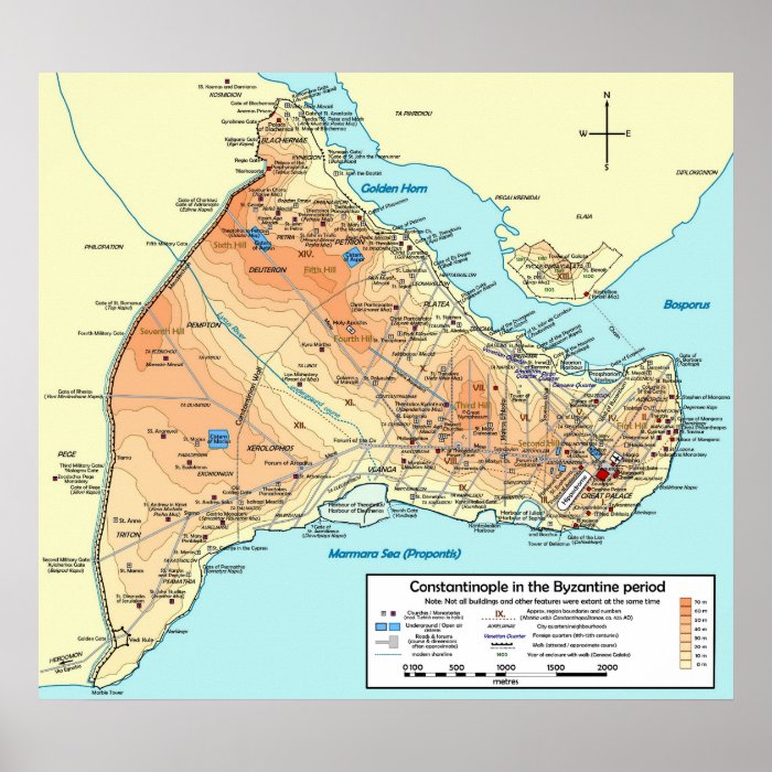 Topographical Map of Constantinople Byzantine Poster