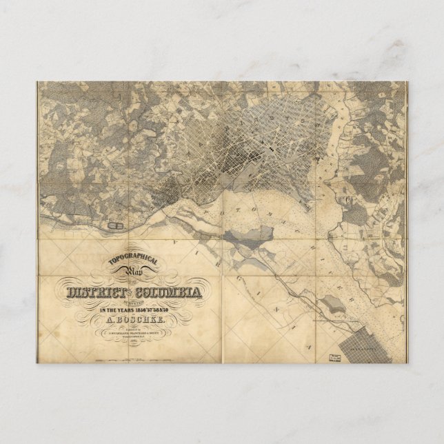 Topographical Map of District of Columbia (1861) Postcard (Front)