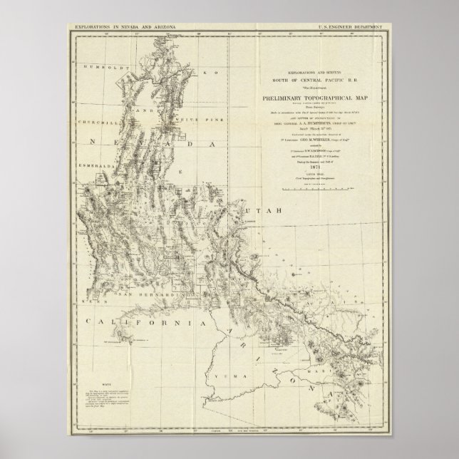 Topographical Map of Nevada and Arizona Poster (Front)