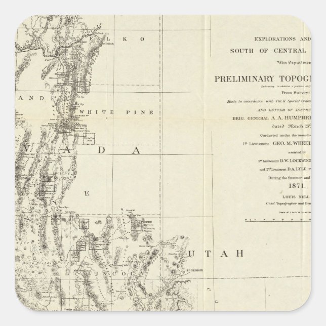 Topographical Map of Nevada and Arizona Square Sticker (Front)