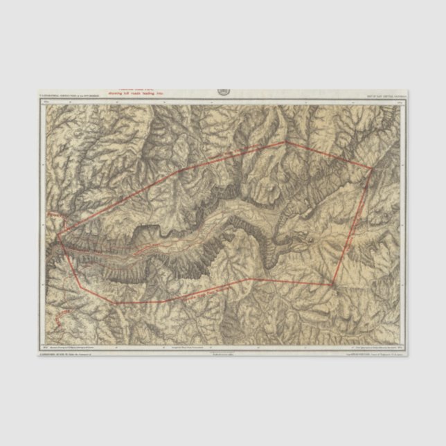 Topographical Map of The Yosemite Valley 2 Tissue Paper (Front)